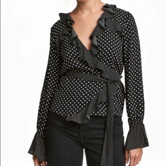H&M Polka Dot Ruffle Wrap Blouse - Picture 4 of 4